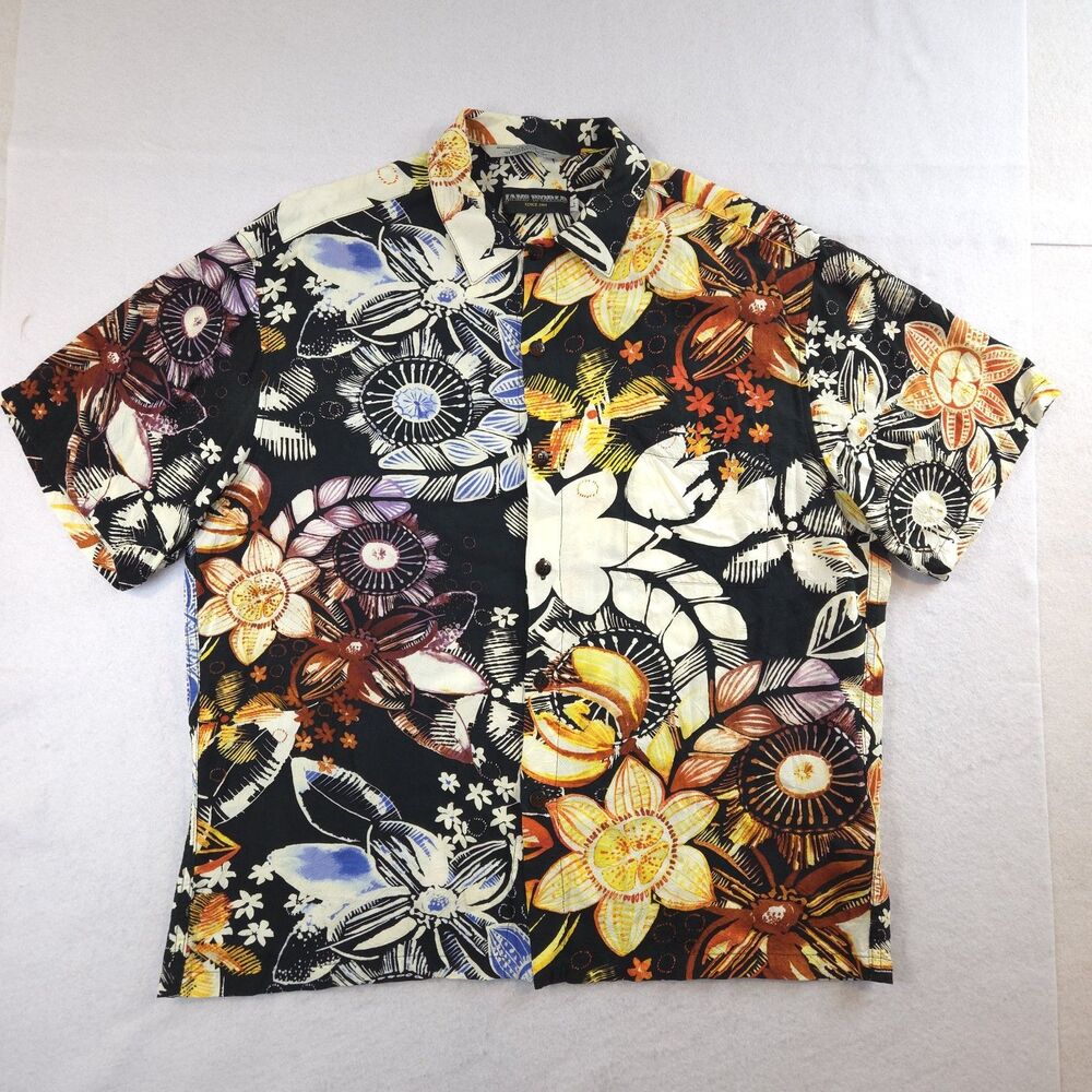 Jams World Shortsleeve Button Down Hawaiian Shirt L Tropical Vintage USA Resort
